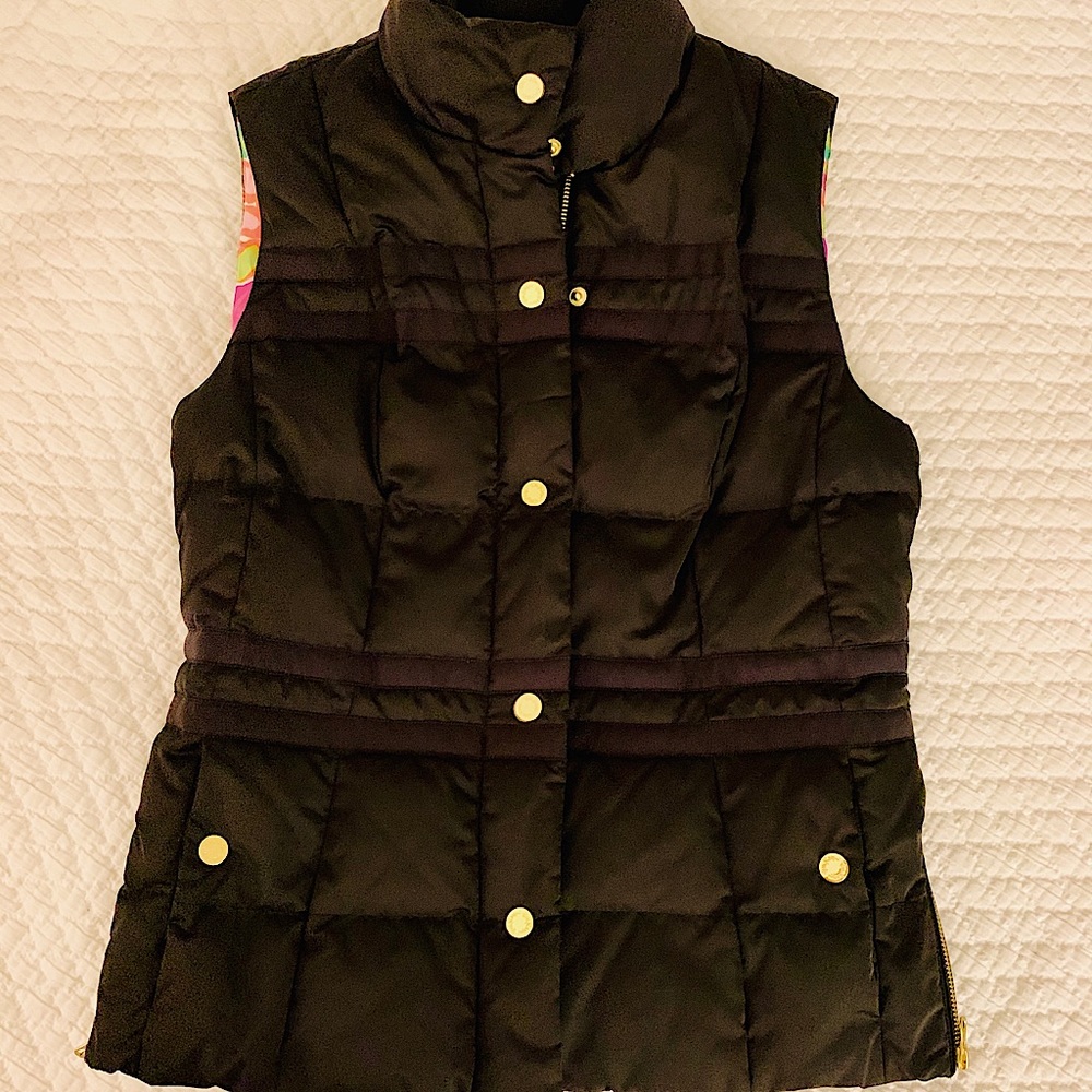 Lilly Pulitzer black puffer vest, small - $40